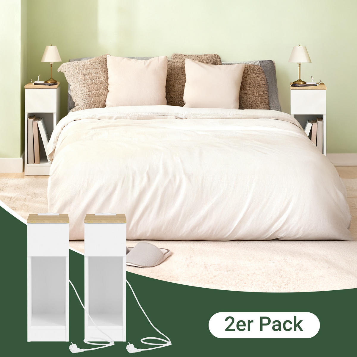 NACHTTISCH 2er Set, Beistelltisch Weiß 20x35x60 cm - Weiß, Holzwerkstoff (20/60/35cm) - SoBuy