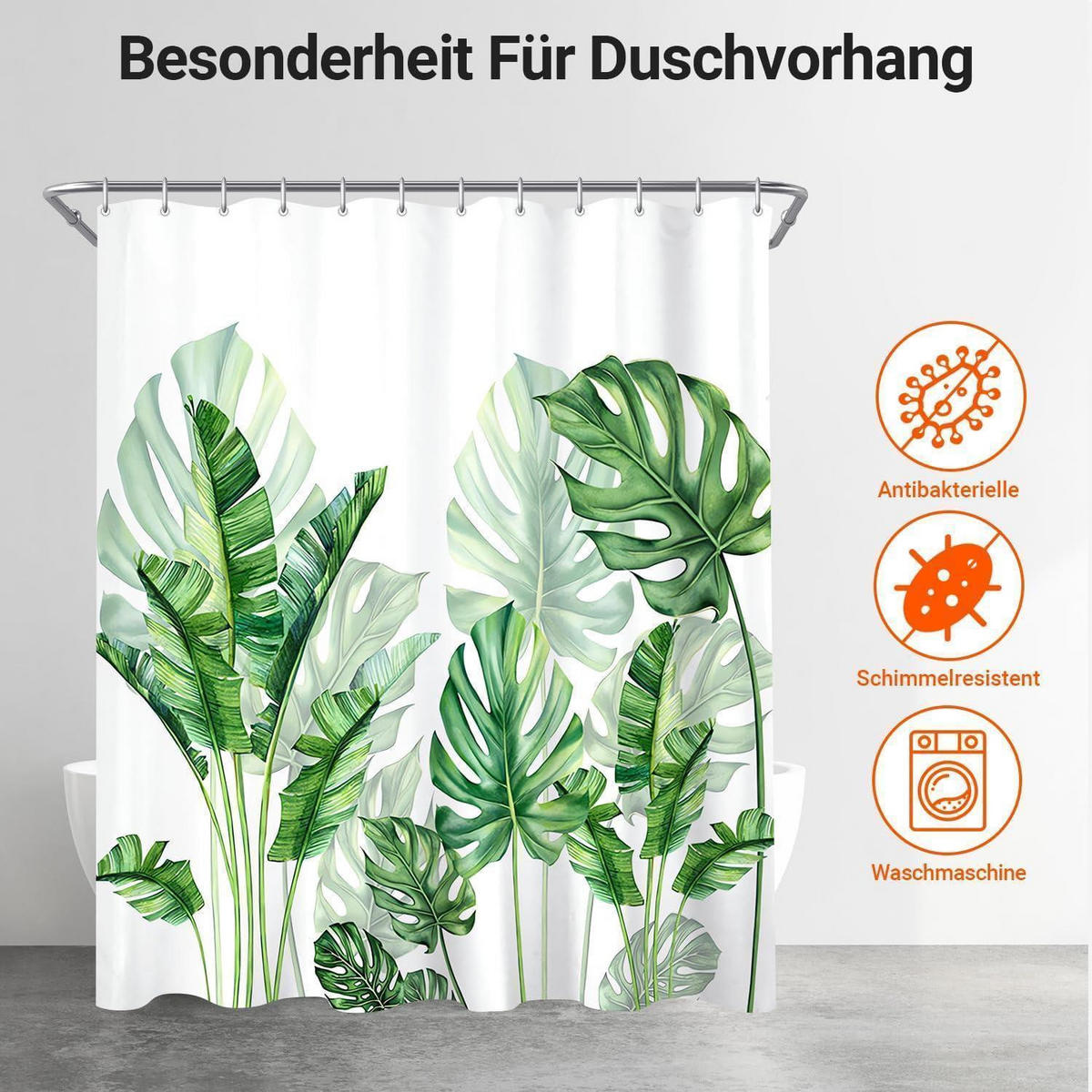 DUSCHVORHANG Grün Blätter 160 x 160 cm - Grün, Textil (160/160cm)