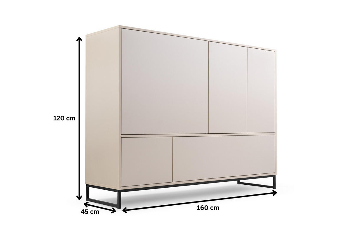 KOMMODE GENEVE 160/120/45 cm in Sandbeige - Beige, Holzwerkstoff (160/120/45cm) - Deine Möbel 24