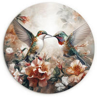 WANDBILD Kolibri - Vögel - Blumen - Natur 140x140 cm - Altrosa, Kunststoff (140/140cm) - MuchoWow