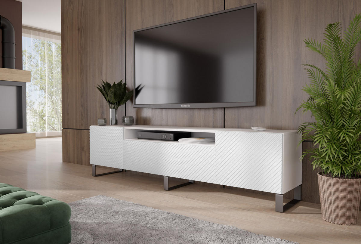 LOWBOARD CAVA 200/41/40 cm, Stand-TV-Schrank Weiß - Weiß, Holzwerkstoff (200/41/40cm) - MASSENO