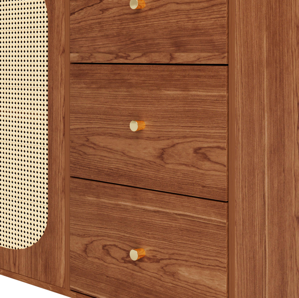 SIDEBOARD 160/40/90 cm, 6 Schubladen und Rattantüren, MDF in Wood-Optik, Naturfarben - Naturfarben, Holzwerkstoff (160/90/40cm) - Redom