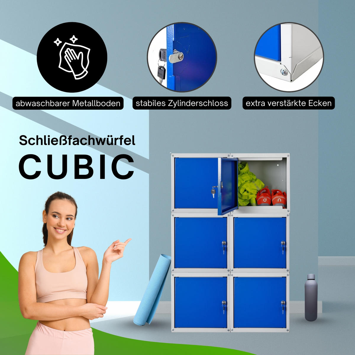 SCHLIESSFACHWÜRFEL Cubic 6er-Set 35x35x35 cm Grau-Blau - Blaugrau, Metall (70/105/35cm) - PROREGAL