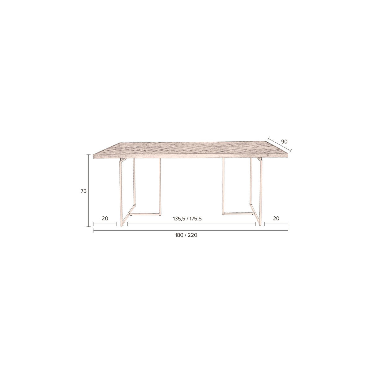ESSTISCH Class 220x90 cm - Braun, Holz (220/90/75cm) - Dutchbone