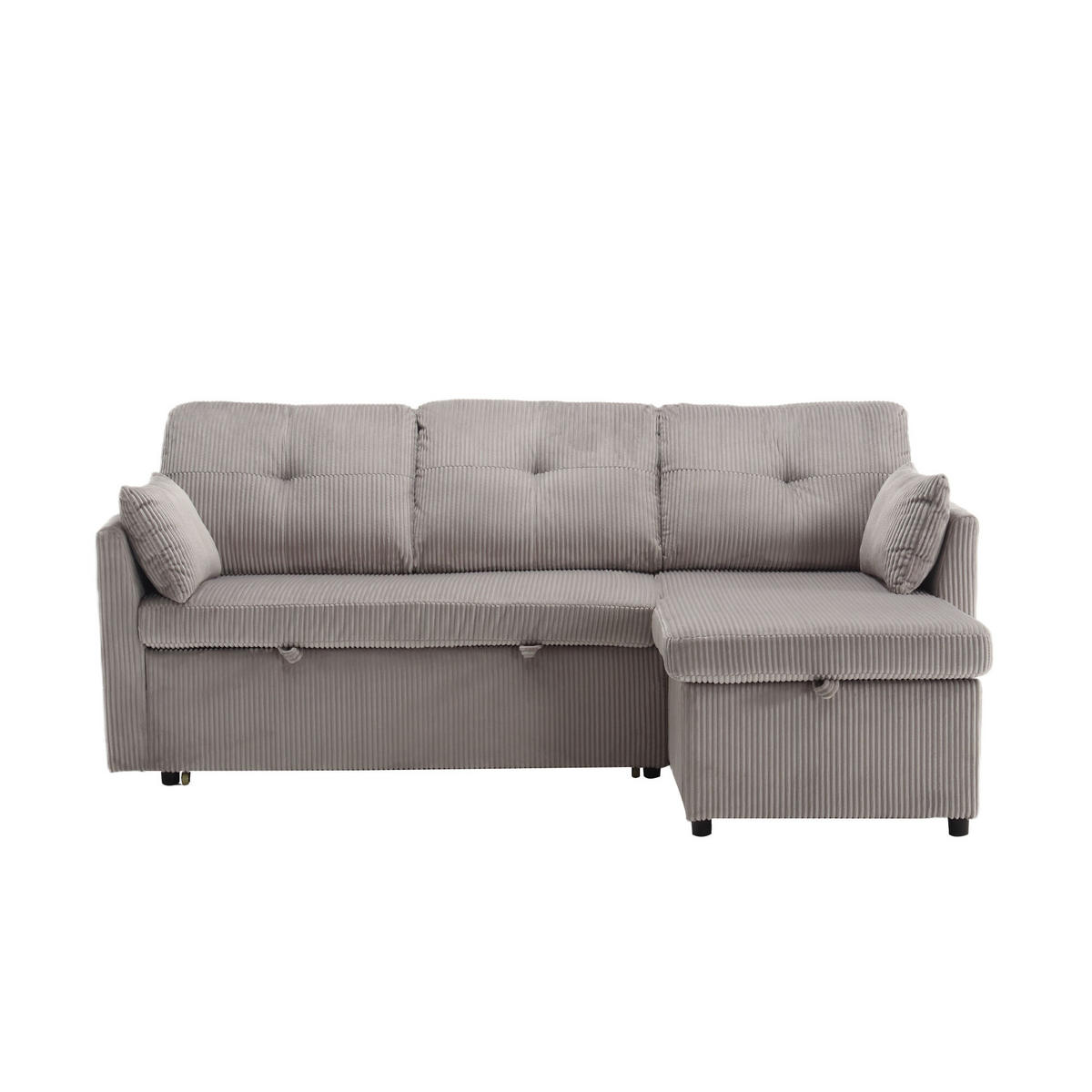 ECKSCHLAFSOFA Multifunktional mit Stauraum und Ausziehbett, DE-42549, Hellgrau - Hellgrau, Holzwerkstoff (206/108cm) - ComfortXL