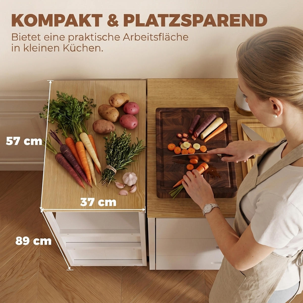 KÜCHENWAGEN Spanplatte Stahl Weiß - Weiß, Holzwerkstoff (37/89/53cm) - HOMCOM