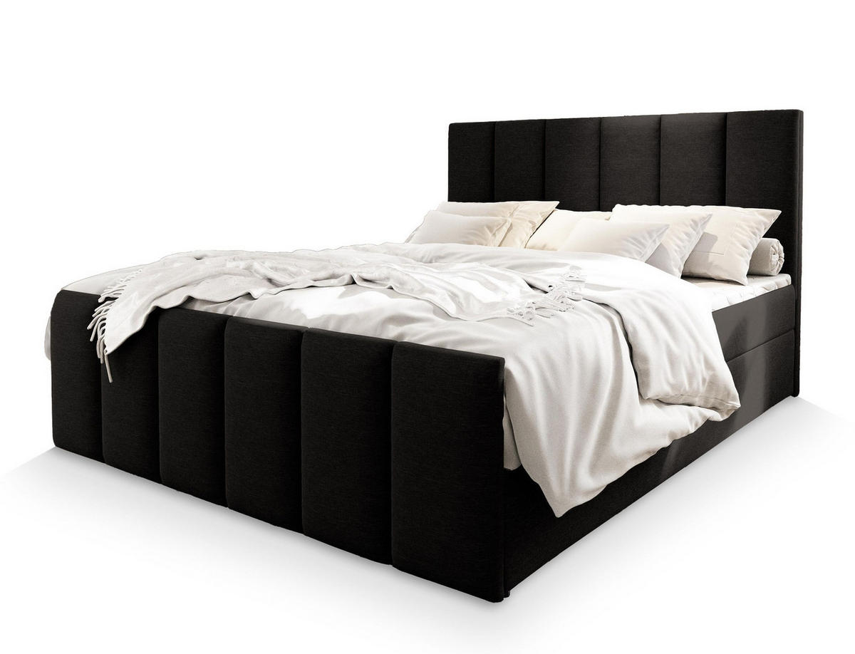 BOXBETT LAGO 180x200 cm mit Matratze und Topper - Schwarz - Schwarz, Holz (180/200cm) - MASSENO