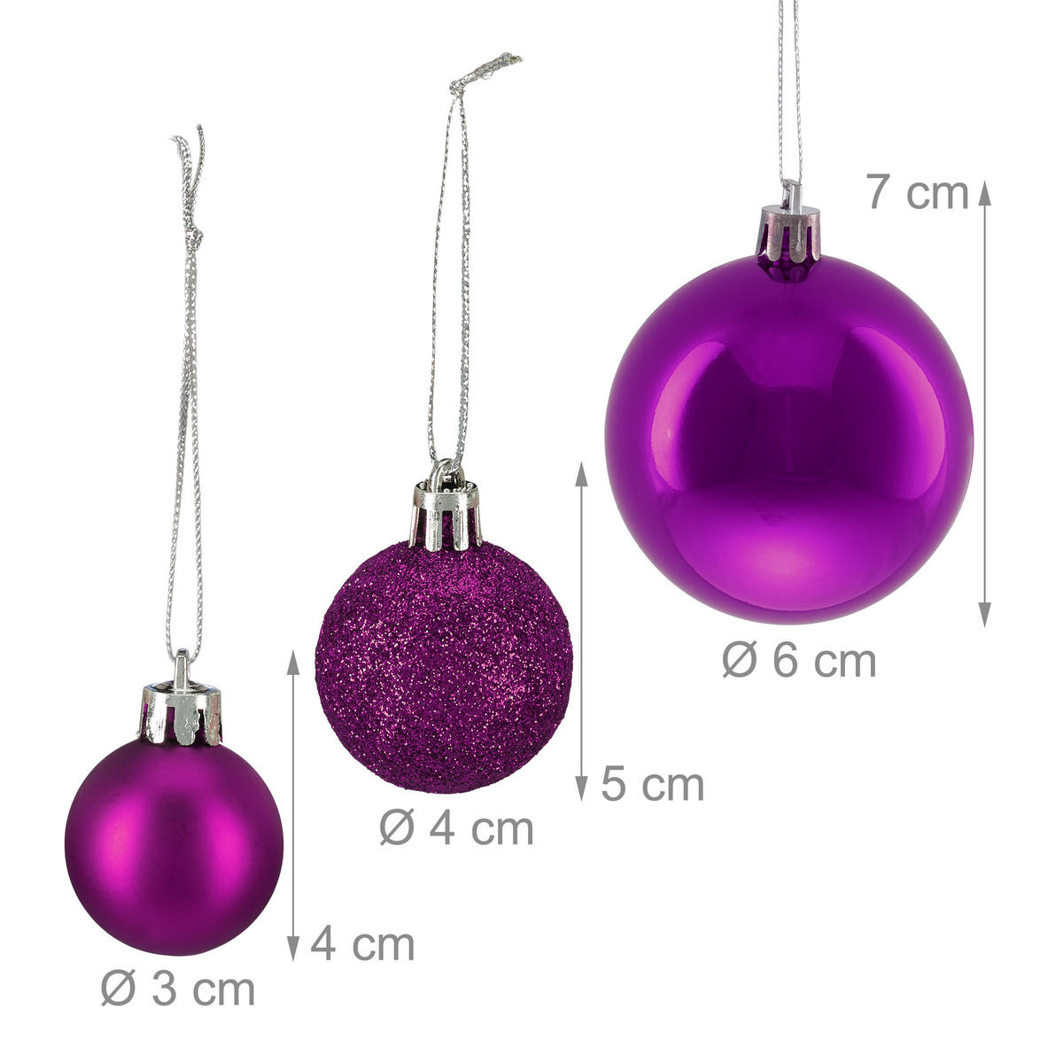 76XWEIHNACHTSKUGELN - Pink, Kunststoff (6/7/6cm) - Relaxdays