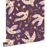 TAPETE Blumen und Vögel 50 x 900 cm - Lila, Papier (50/0.1cm) - ESTAhome