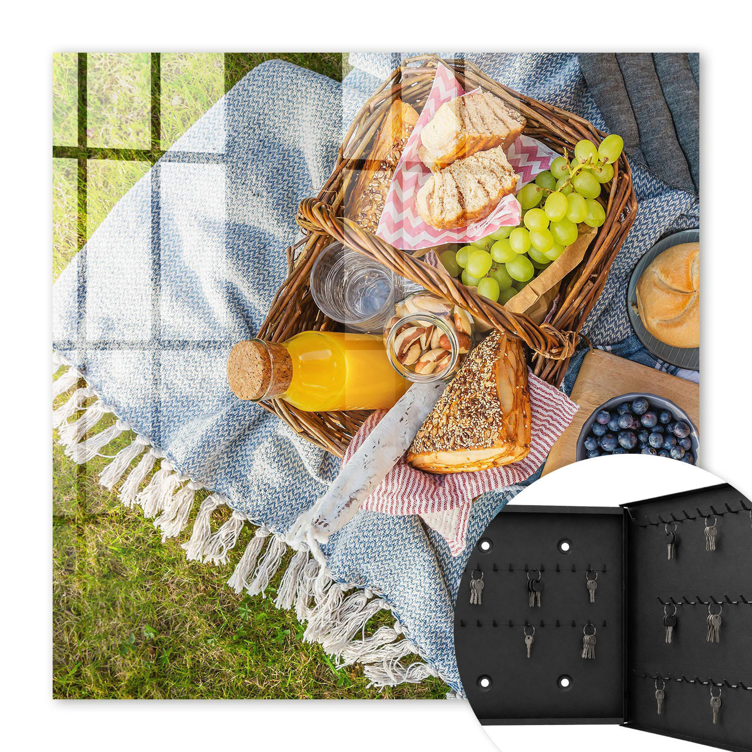 SCHLÜSSELBOX Schwarz 30x30 cm- Türöffnung nach rechts - Ein idyllisches Picknick - Grün, Metall (30/30/5cm) - TULUP