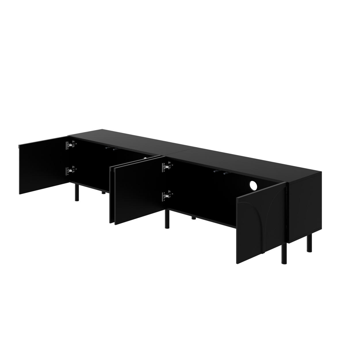 TV-RACK 180x35x49cm 4-Türen Schwarz Lowboard Metallfüße Modernes 3D-Design - Schwarz, Holz (49.71/17.2/101.19cm) - Raelunyi
