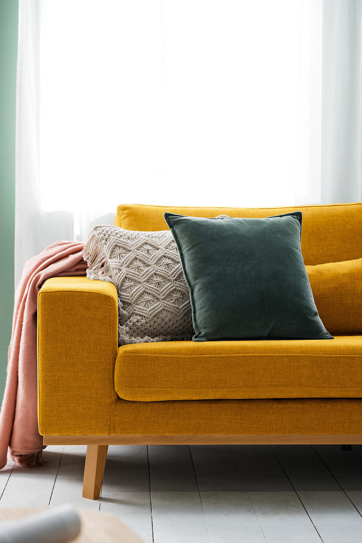 3-SITZER SOFA - Gelb/Buchefarben, Buchenholz/Textil (237/81/88cm) - home24