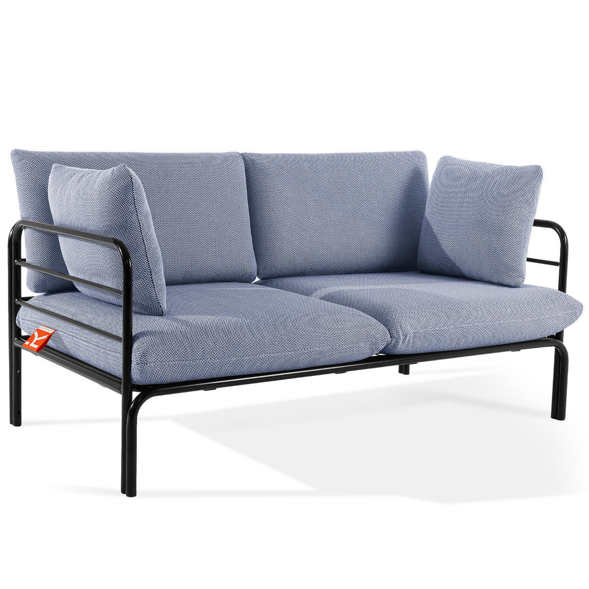 GARTENMÖBELSET RAMBE 4-tlg. 1x Tisch 2x Sessel 1x Sofa 2-Sitzer, mit Kissen, LOFT-STIL, Anthrazit - Anthrazit/Dunkelblau, Glas/Textil - KONSIMO®