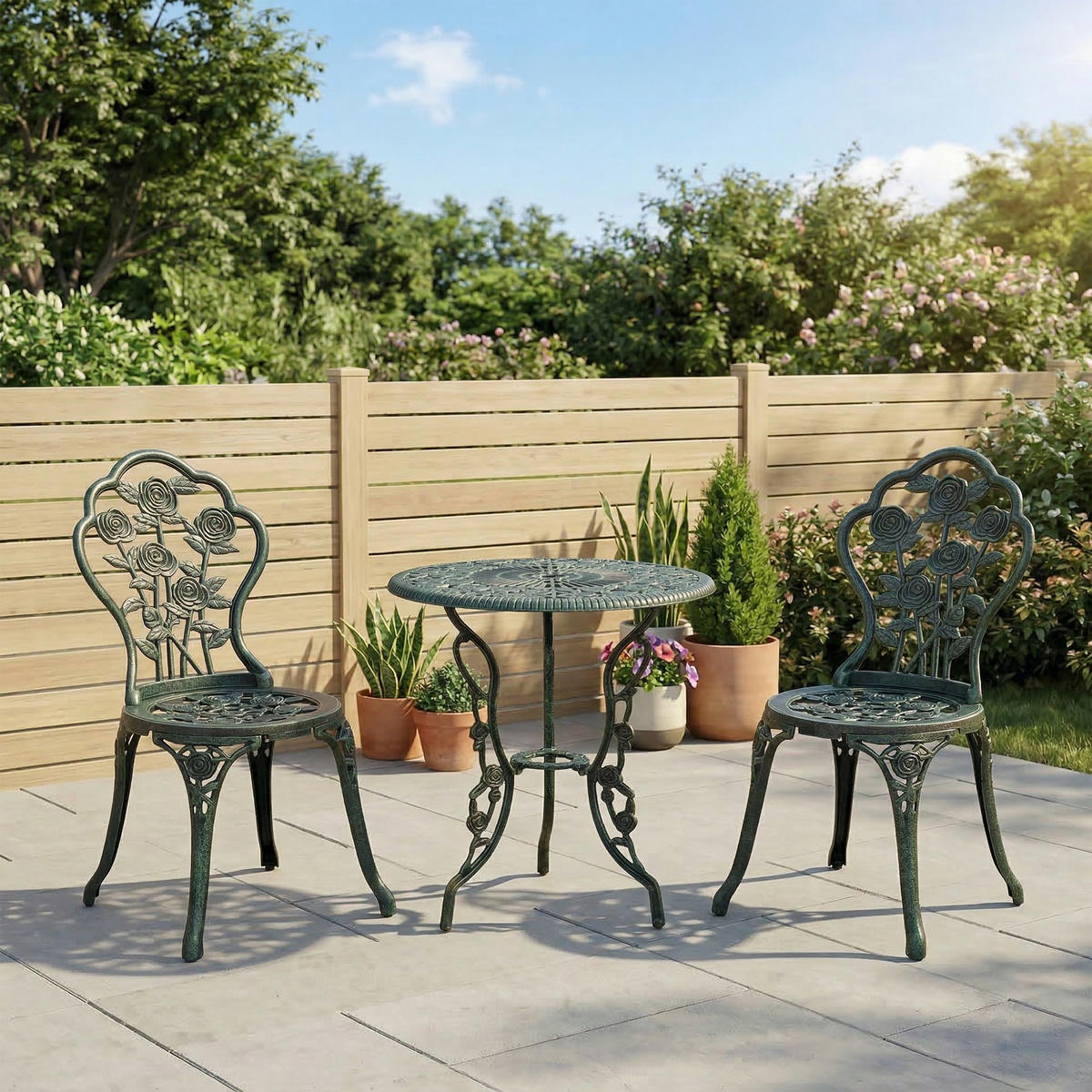 BISTROSET DE-07353 aus Gussaluminium für 2 Personen Antik Grün - Grün, Metall - ComfortXL