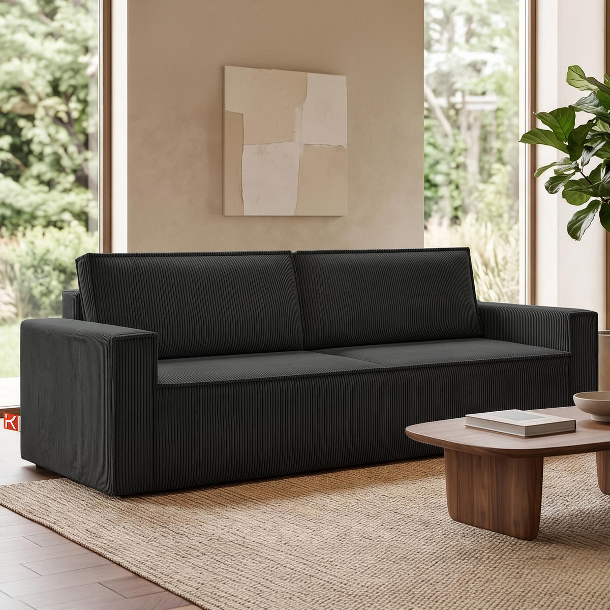 SCHLAFSOFA NAPI in Pet Friendly Cord-Stoff, dunkelgrau - Dunkelgrau/Schwarz, Textil (228/89/101cm) - KONSIMO®