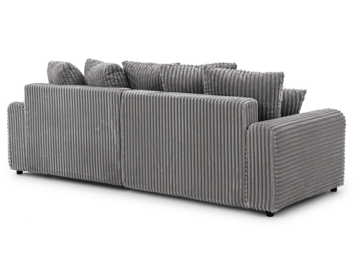 ECKSOFA Calma mit Schlaffunktion und Bettkasten im Bumpy-Design aus weichem Grau Plüschcord - Ottomane rechts - Schwarz/Grau, Holz/Kunststoff (140/239cm) - S-Style
