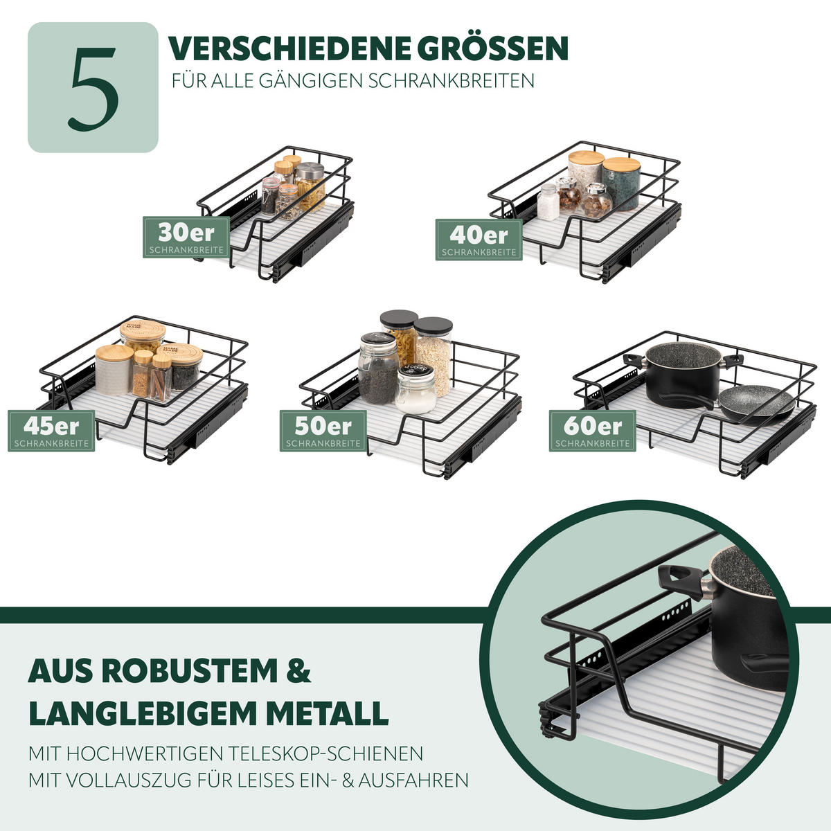 TELESKOPSCHUBLADE, schwarz, Metall - Schwarz, Metall (27/14/44cm) - bremermann