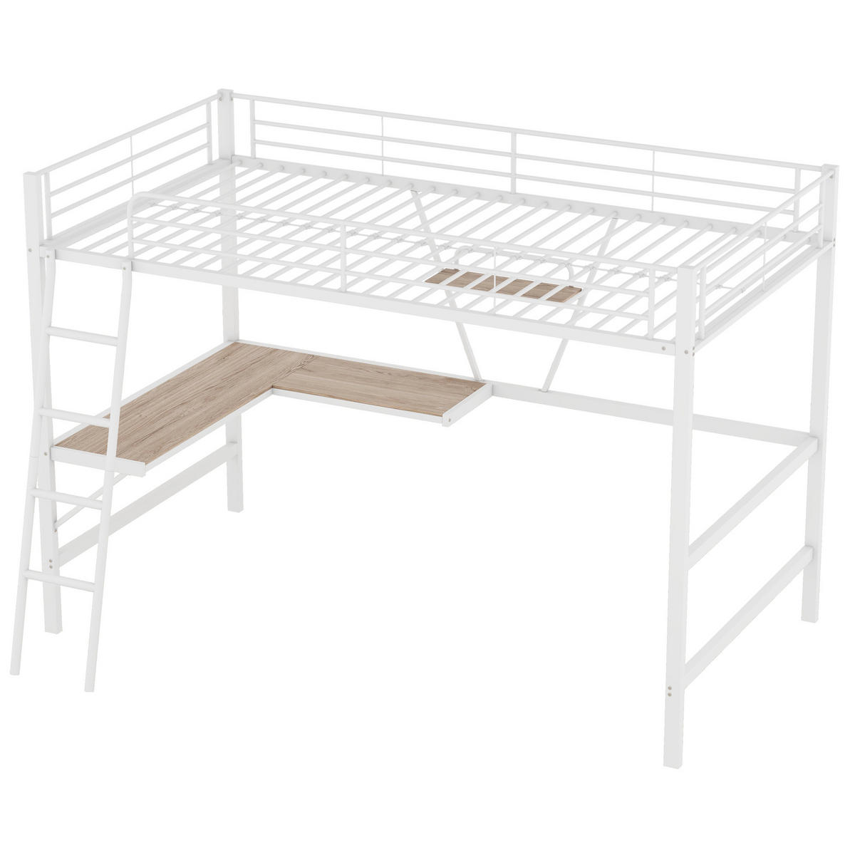 HOCHBETT 90/200 cm Weiß aus Metall mit Schreibtisch und Regal - Weiß, Metall (90/200cm) - OKMYHOME