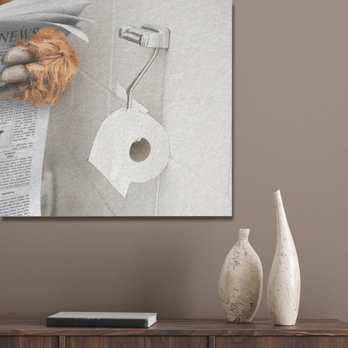 AKUSTIKPANEEL Schottisches Hochlandrind - Tier - Zeitung - Toilette 100x70 cm - Kastanienfarben, Textil (100/0.9/70cm) - MuchoWow
