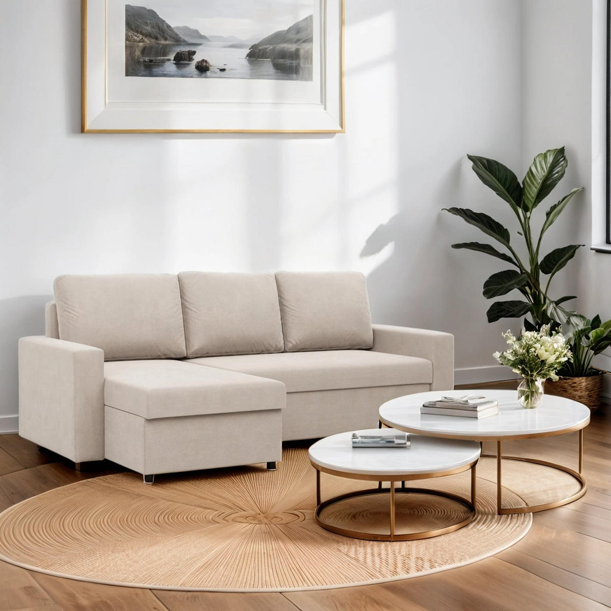 ECKSOFA Neo mit gerader Armlehnen beige - Beige, Textil (231/140cm) - SIMKAM Furniture