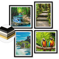 WANDBILDER 4er-Set - 50x50 cm & 40x60 cm Schwarzer Rahmen - Tropischer Wald Papageienwasserfall - Schwarz, Kunststoff (50/50cm) - ArtPrintCave