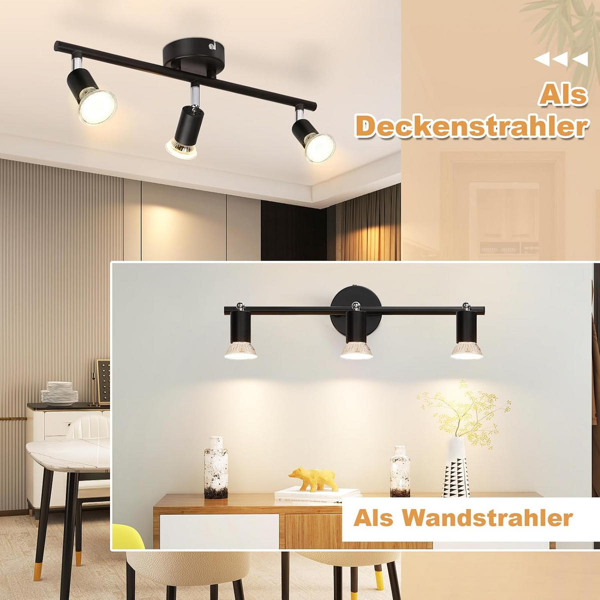 DECKENSTRAHLER Feura 5/13/40 cm - Schwarz, Metall (40/5/13cm) - ZMH
