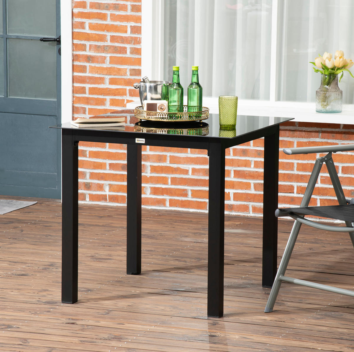 GARTENTISCH 80/80/74 cm schwarz aus Aluminium mit Glasplatte - Schwarz, Metall (80/80/74cm) - OKWISH