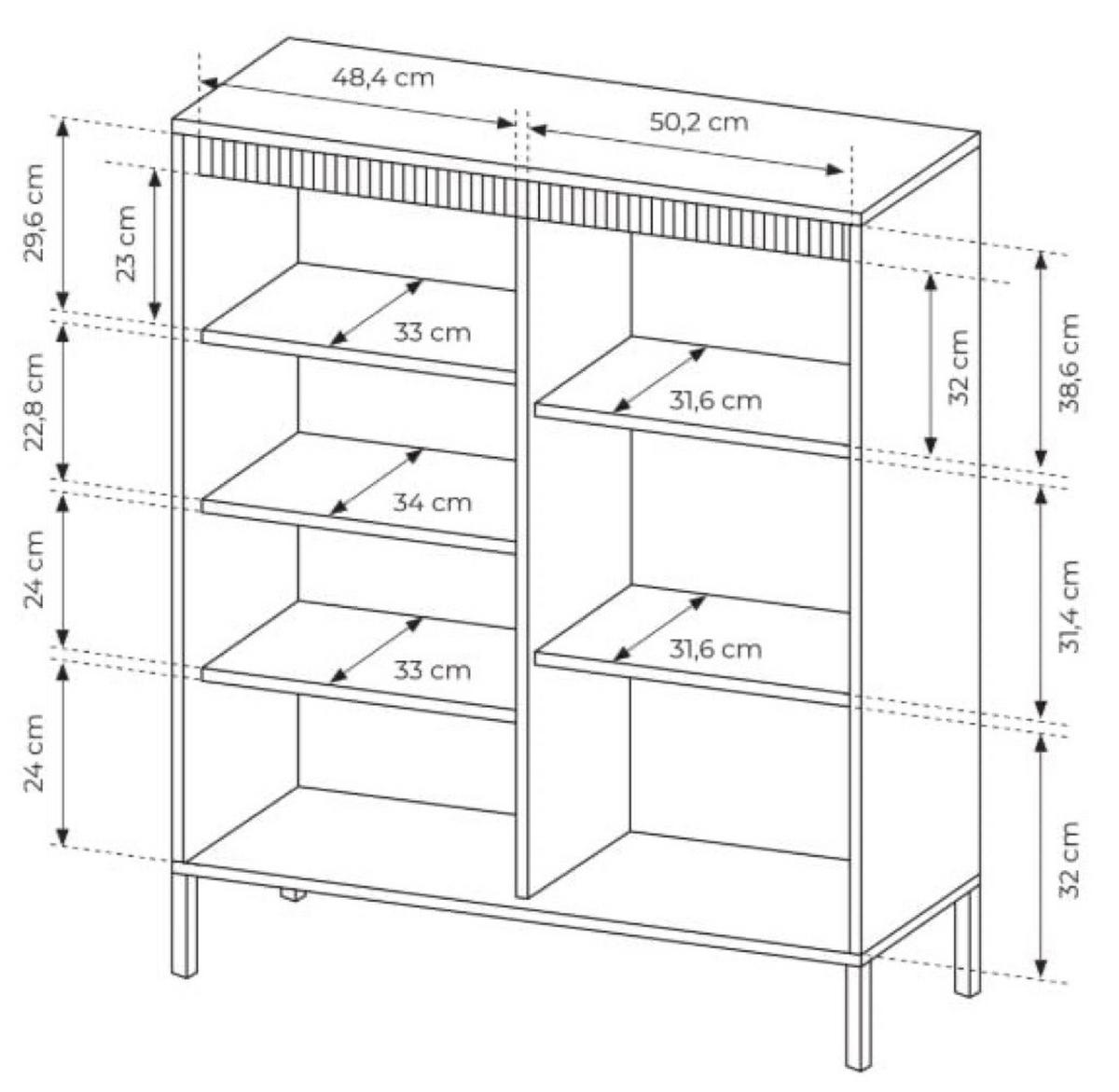 KOMMODE Schwarz ENSO Geriffelt 3 Türen - Schwarz, Holzwerkstoff (103.5/123.4/39.5cm) - Sepro Meble