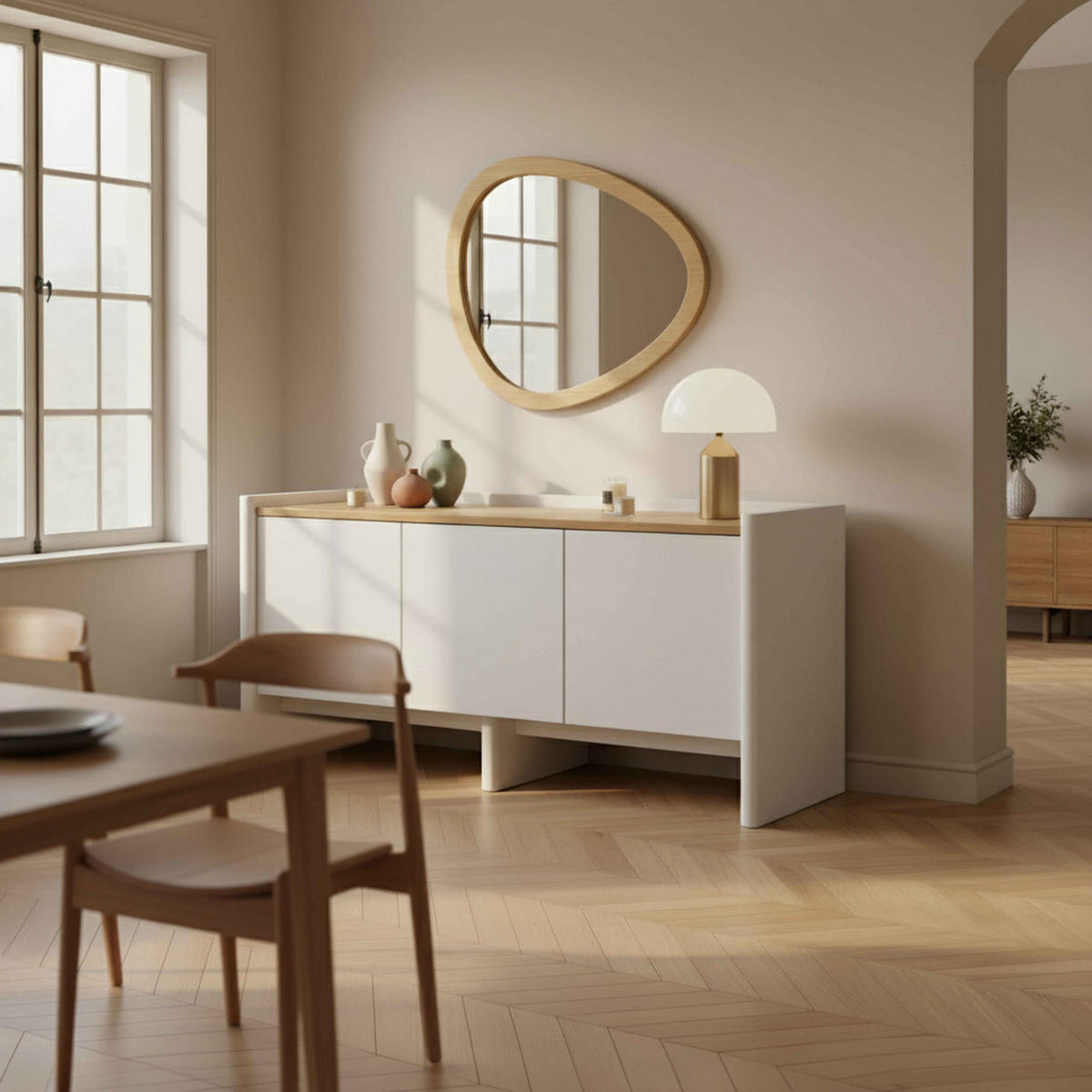 SIDEBOARD 140 cm, Ekru - Weiß, Holz (40/75/140cm) - Oviala