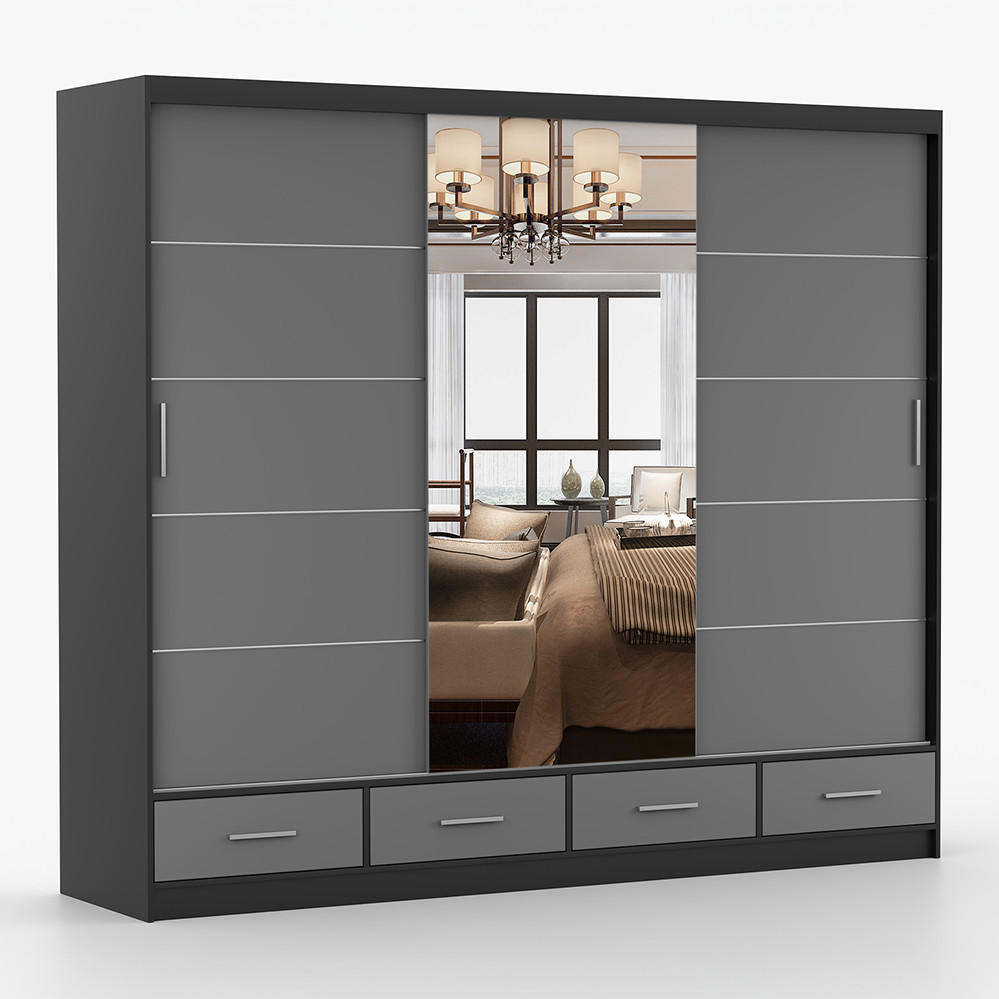 imoebel24 Kleiderschrank Grau 250x215x64 cm