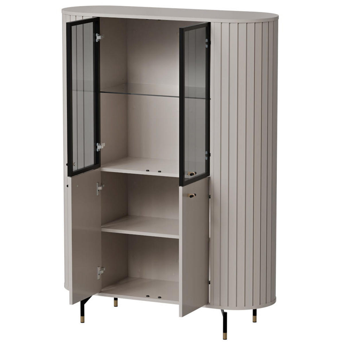 GLASVITRINE geriffelt aus MDF, Kaschmir mit LED-Beleuchtung - Kaschmir, Holzwerkstoff (112/155/40cm) - Idohome