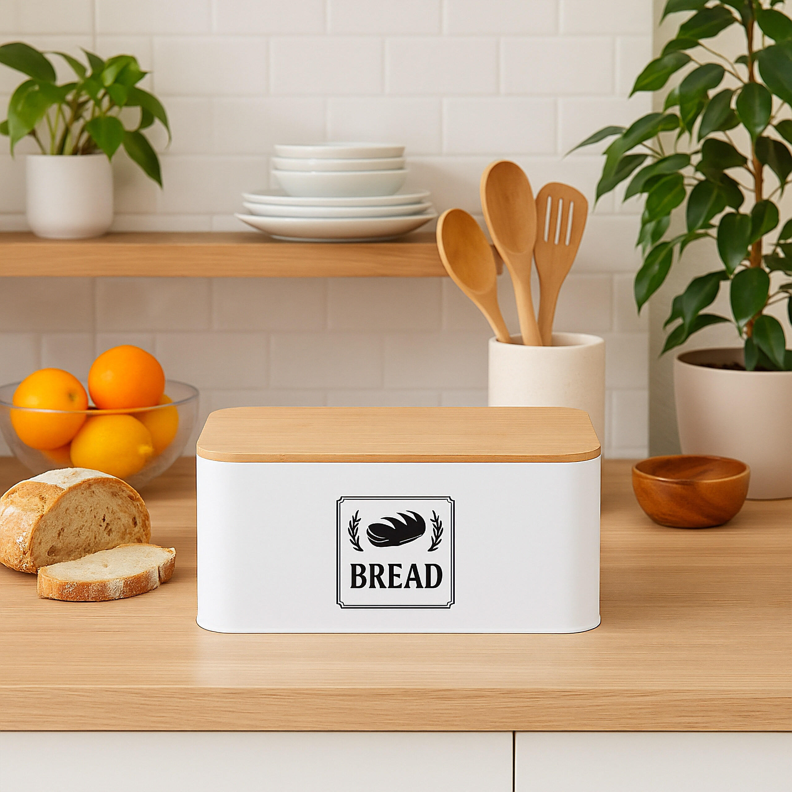BROTKASTEN - Weiß, Holz/Metall (33/13.5/19cm) - Relaxdays
