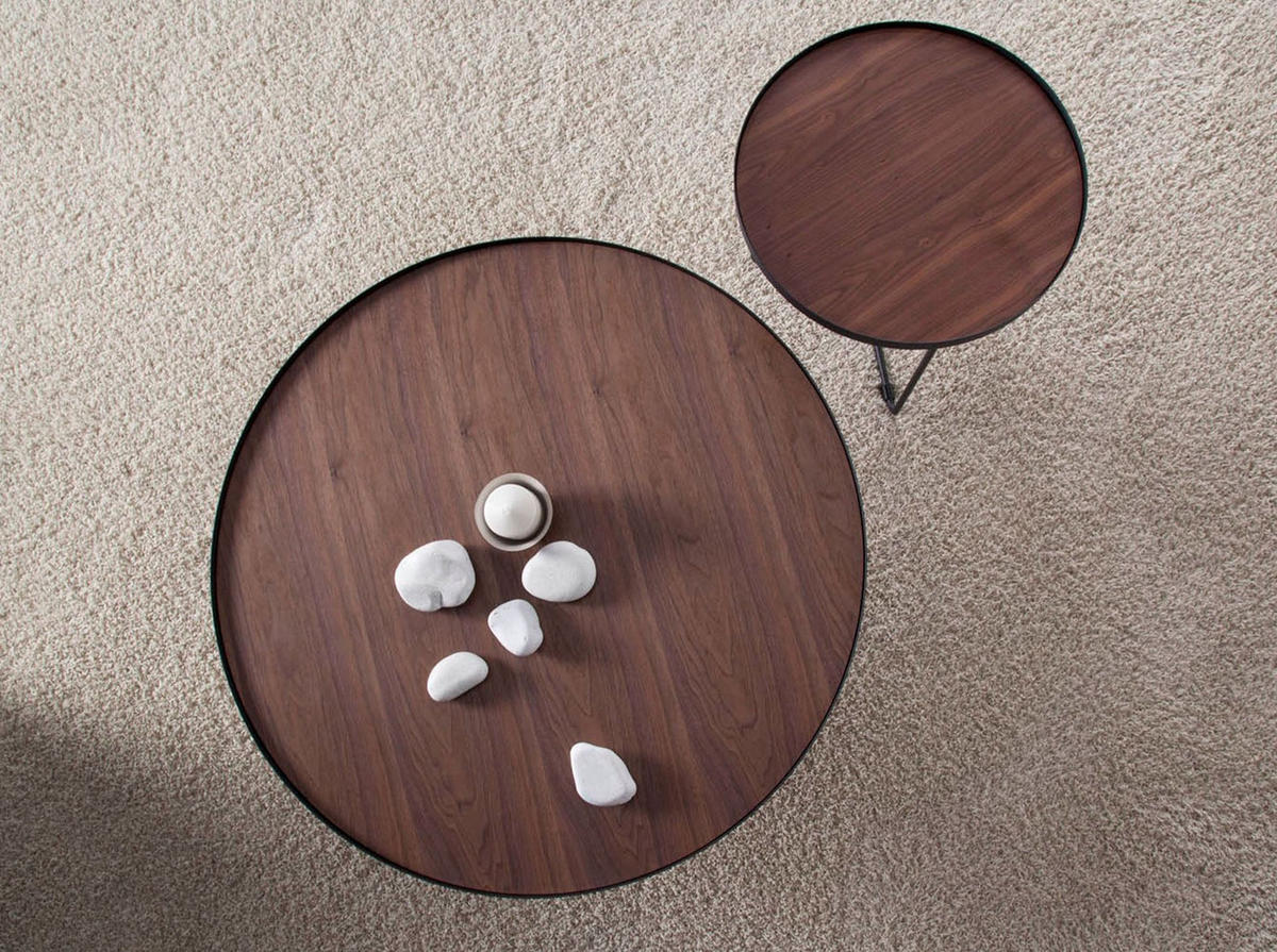 COUCHTISCH Runder Nussbaum und schwarzer Stahl Ø100/35 cm - Nussbaumfarben/Walnussfarben, Holz/Holzwerkstoff (100/100/35cm) - ANGEL CERDA