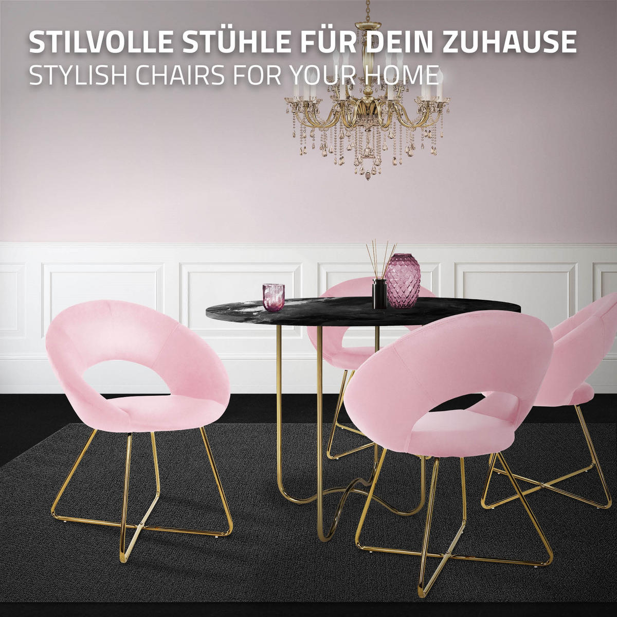 STUHL Samt rose - Pink/Goldfarben, Metall (53/77/64cm) - ML-DESIGN