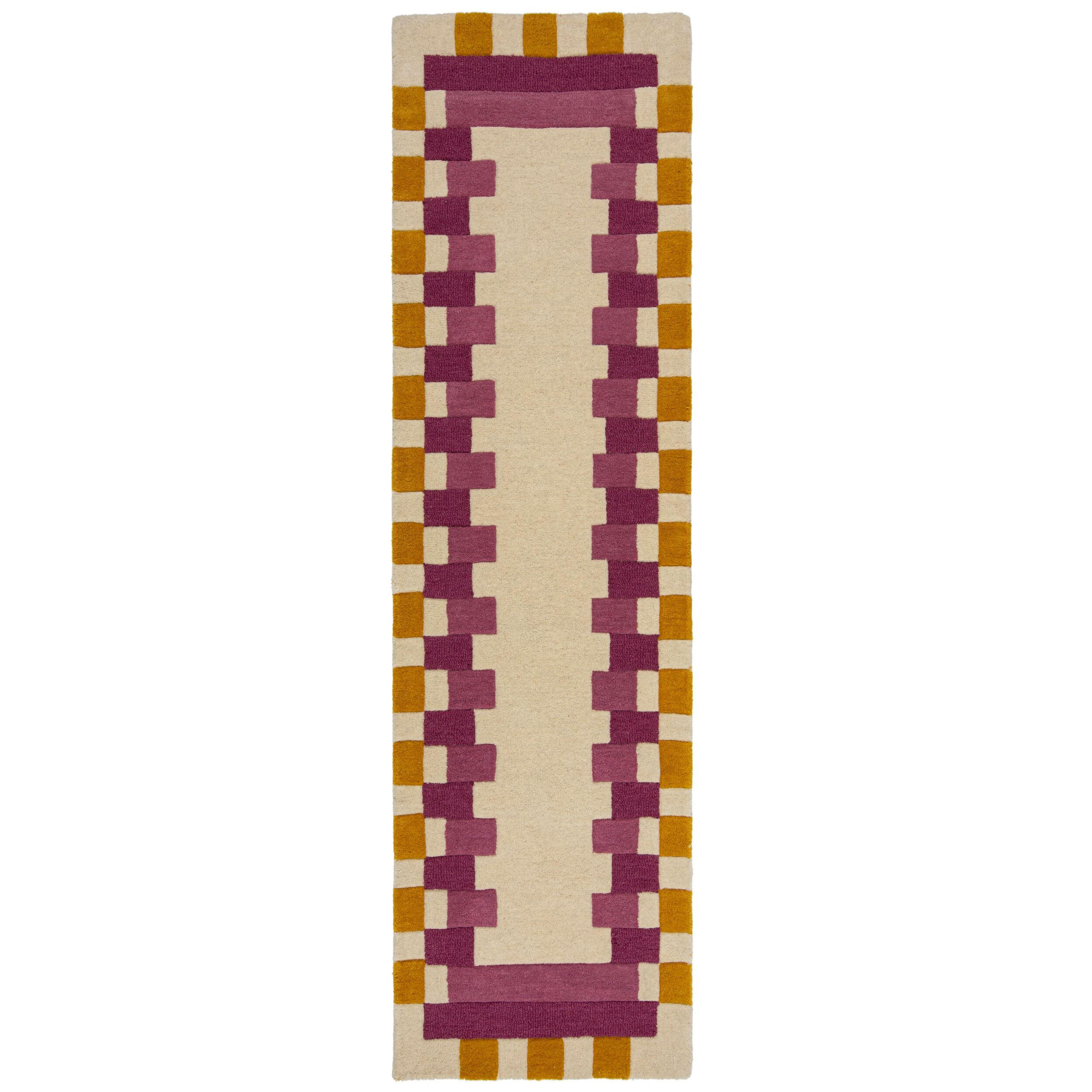 WOLLTEPPICH Geometrisches Muster, Rahmen, Wohnzimmer schmutzabweisend Rosa-Gelb Läufer 60x230 - Rosa, Textil (60/230cm) - KADIMA DESIGN