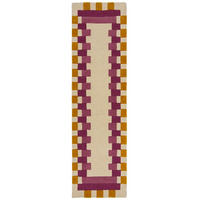 WOLLTEPPICH Geometrisches Muster, Rahmen, Wohnzimmer schmutzabweisend Rosa-Gelb Läufer 60x230 - Rosa, Textil (60/230cm) - KADIMA DESIGN