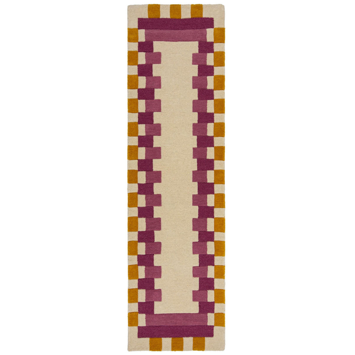 WOLLTEPPICH Geometrisches Muster, Rahmen, Wohnzimmer schmutzabweisend Rosa-Gelb Läufer 60x230 - Rosa, Textil (60/230cm) - KADIMA DESIGN