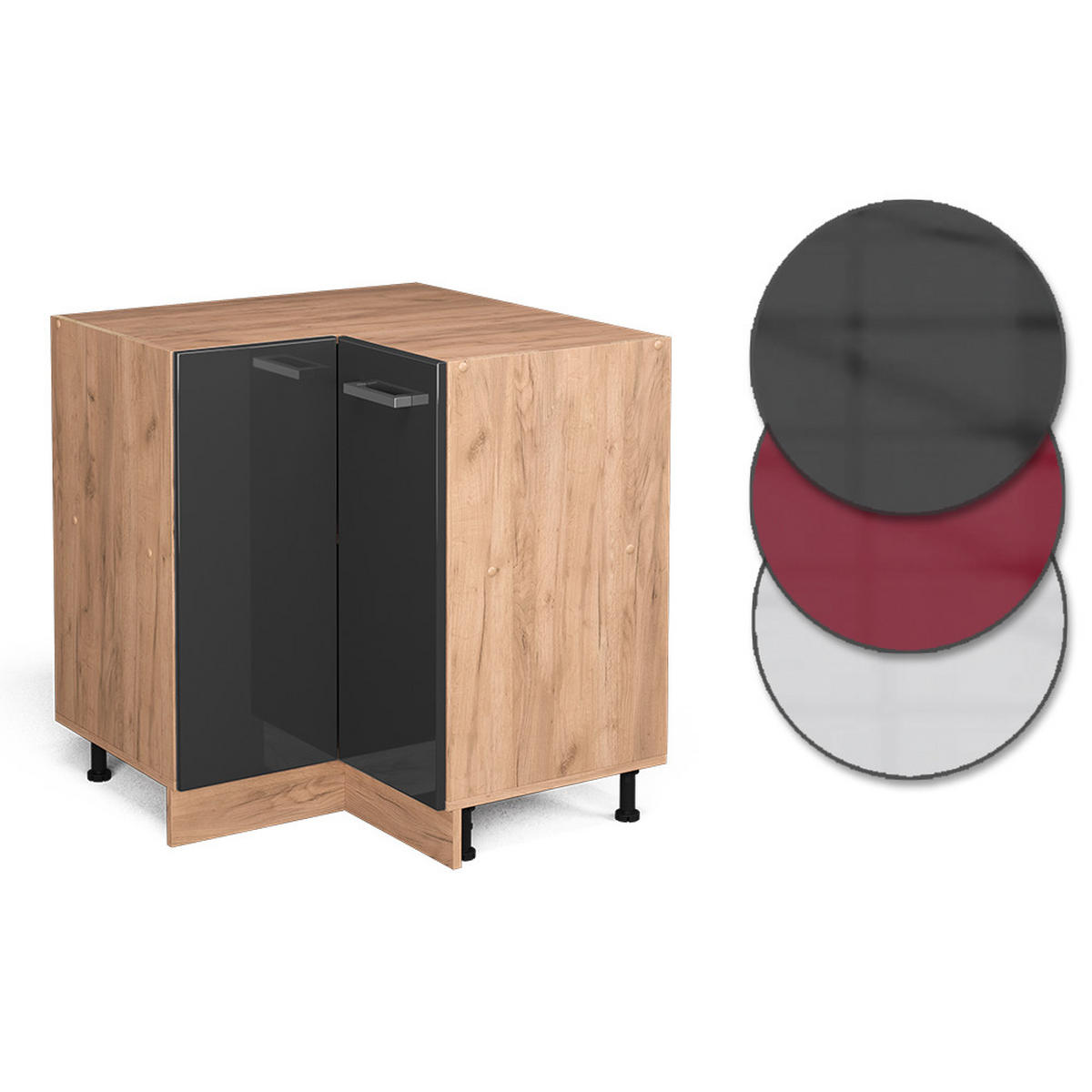 ECKUNTERSCHRANK R-Line Anthrazit Hochglanz 75.6 cm ohne AP - Honigeiche/Schwarz Hochglanz, Holzwerkstoff (75.6/81.6/46cm) - Vicco