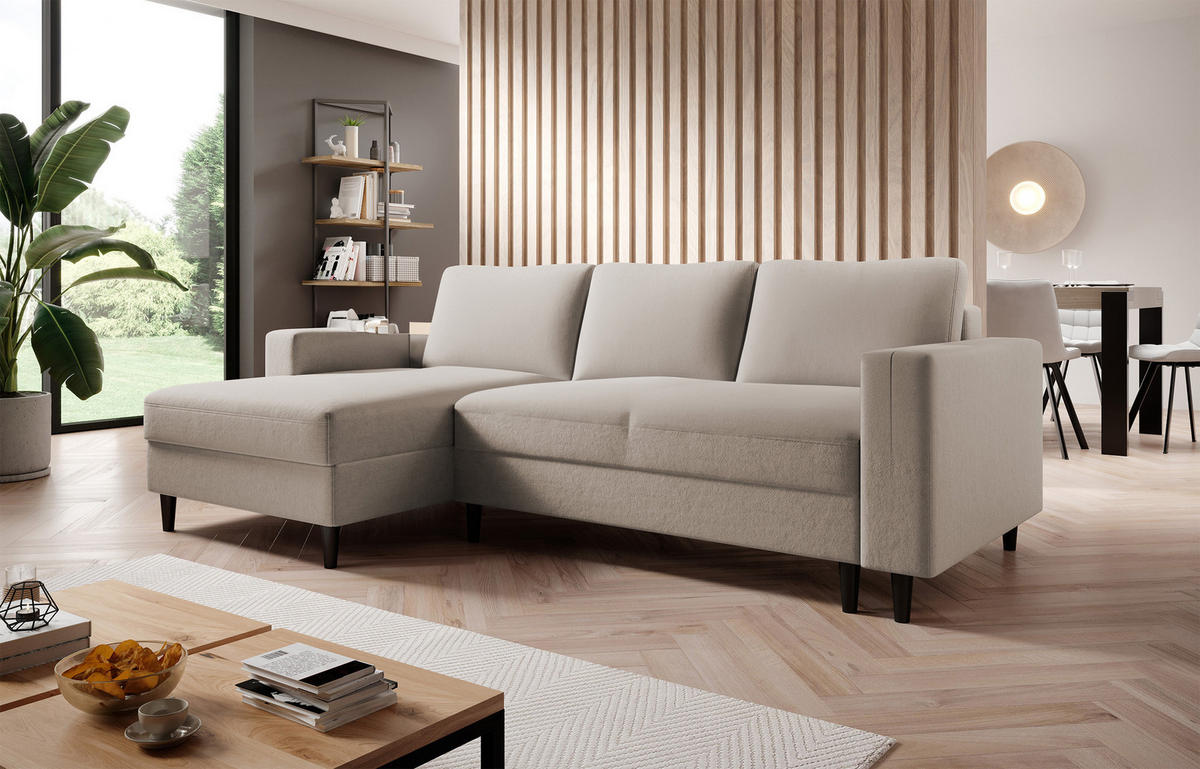 ECKSOFA Nalika Beige Velours - Beige/Schwarz, Holz/Textil (230/143cm) - Selsey