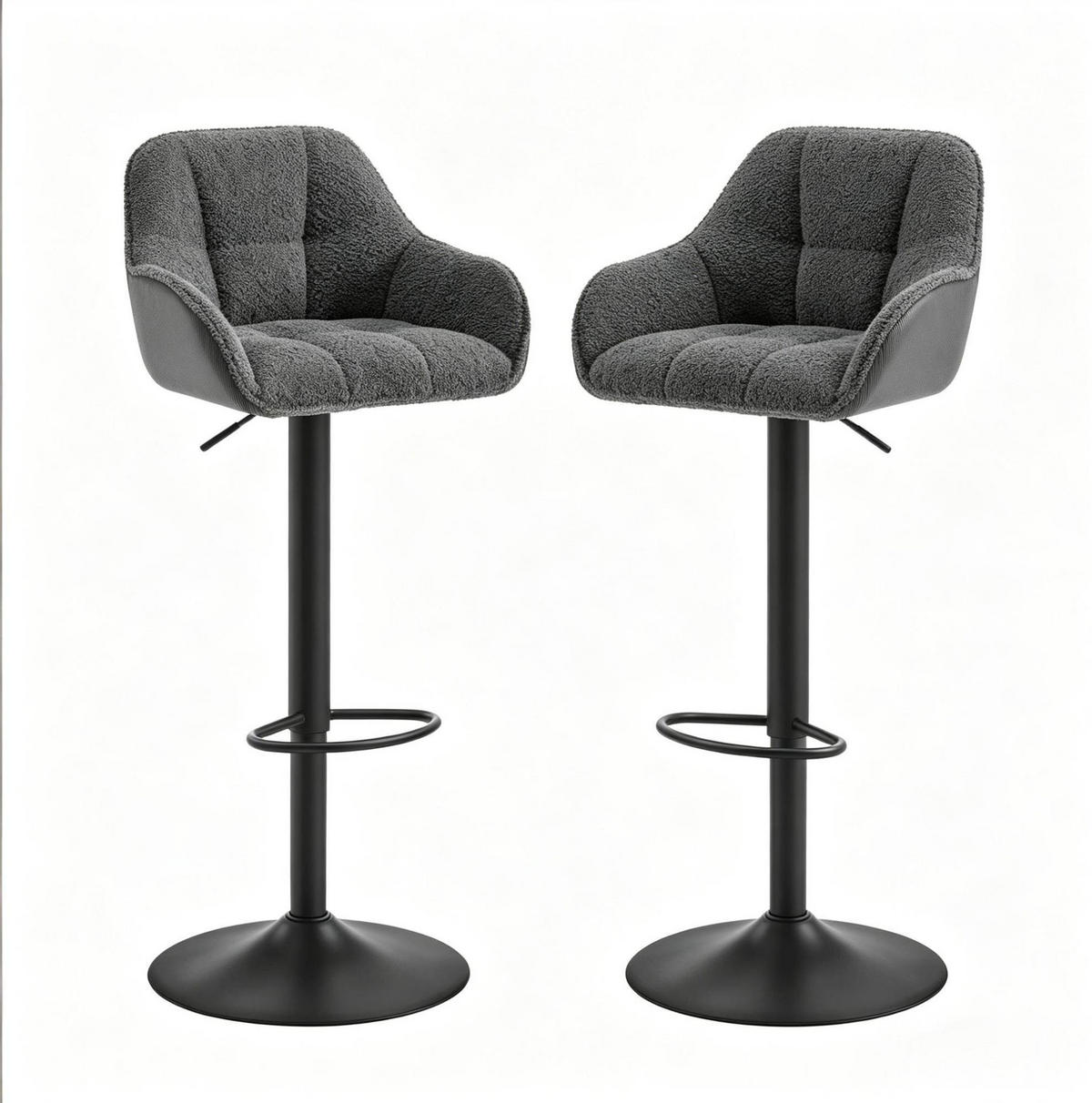 BARHOCKER 2er-Set höhenverstellbar 63-84 cm Chenille Dark Gray - Dunkelgrau, Metall (52/109/50cm) - Meubliv