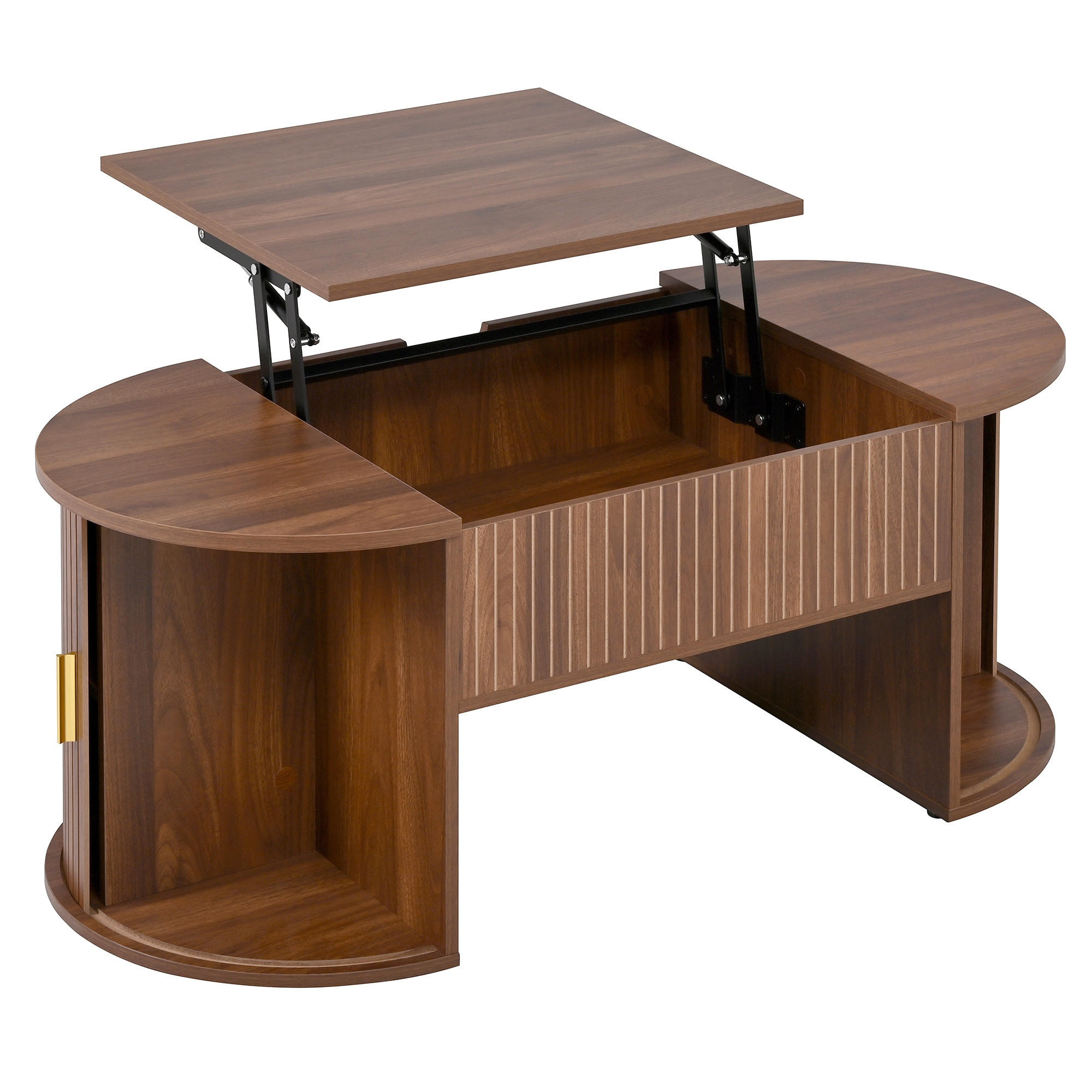 COUCHTISCH 2-tlg Wohnzimmerset Nussbaum - TV-Schrank & mit Hubplatte - Mid-Century - Schwarz, Holz (67.49/33.48/23.98cm) - Raelunyi
