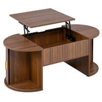 COUCHTISCH 2-tlg Wohnzimmerset Nussbaum - TV-Schrank & mit Hubplatte - Mid-Century - Schwarz, Holz (67.49/33.48/23.98cm) - Raelunyi