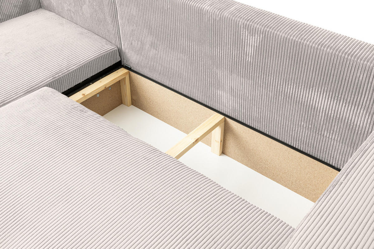ECKSOFA LUNA mit Schlaffunktion und Bettkasten Cord-Stofff (Beige) - Beige, Textil (244/142cm) - VENASI MÖBEL