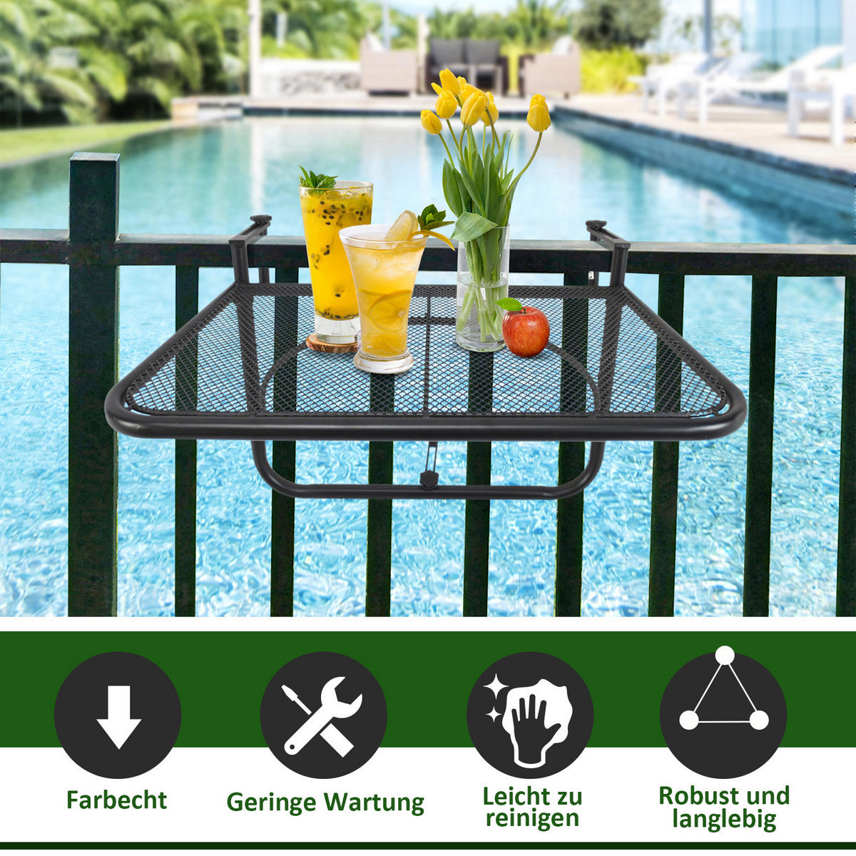 BALKONHÄNGETISCH, Schwarz, Metall - Schwarz, Metall (60/56.4/45cm) - Outsunny