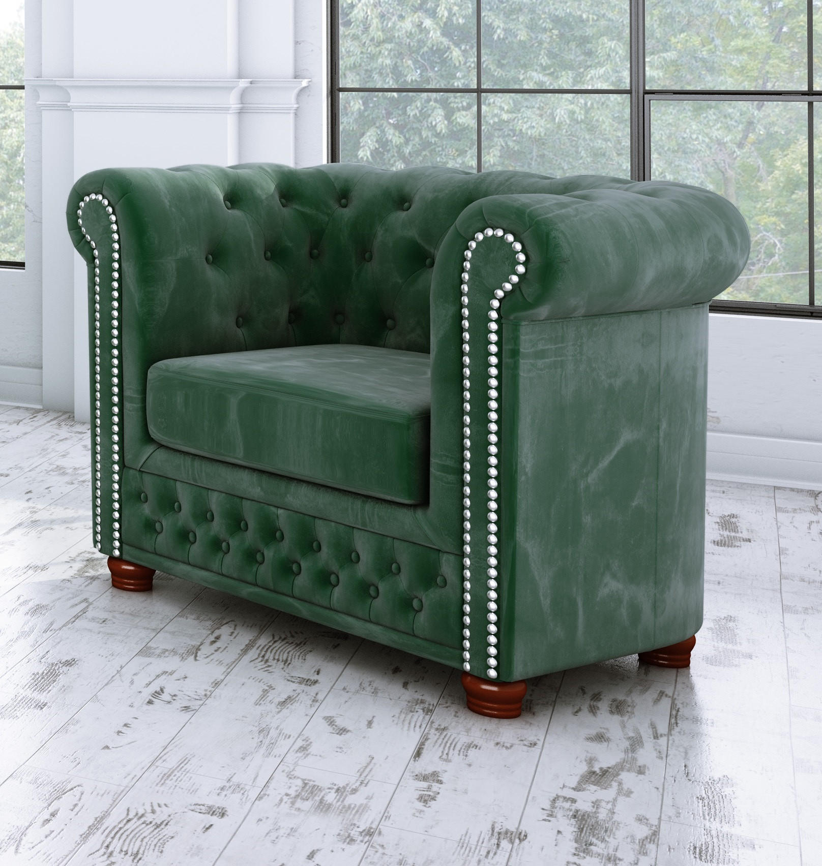 CHESTERFIELD-SESSEL Lauren Flasche grün Samt - Smaragdgrün/Braun, Holz/Textil (94/72/86cm) - S-Style Möbel