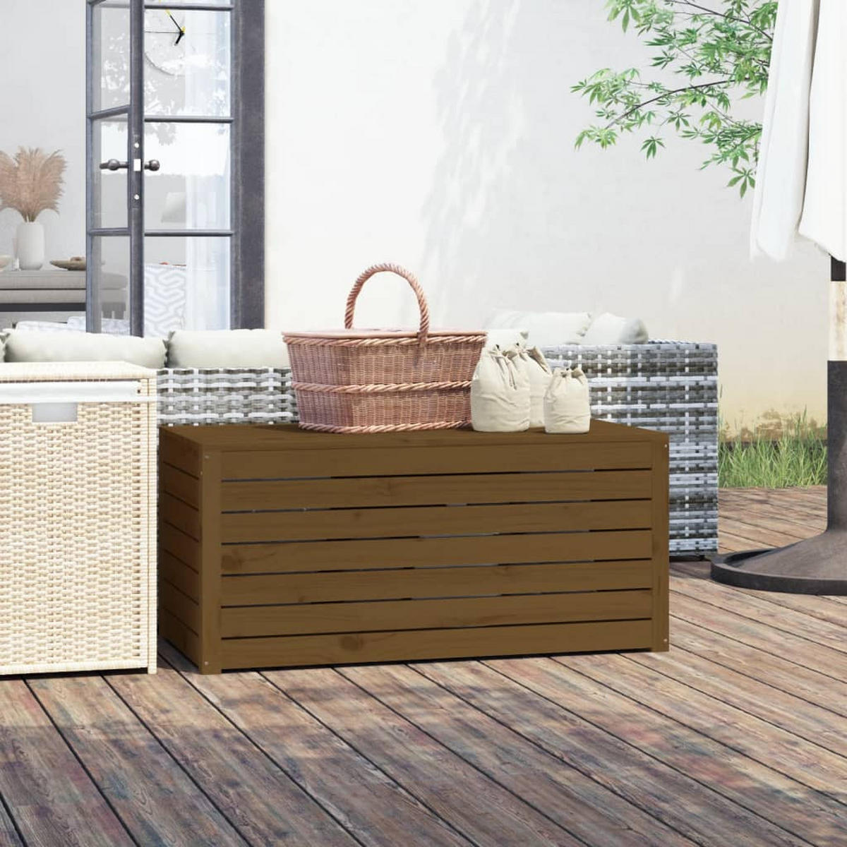 GARTENBOX Honigbraun 101x50,5x46,5 cm Massivholz Kiefer - Braun, Holz (101/46.5/50.5cm) - furnicato