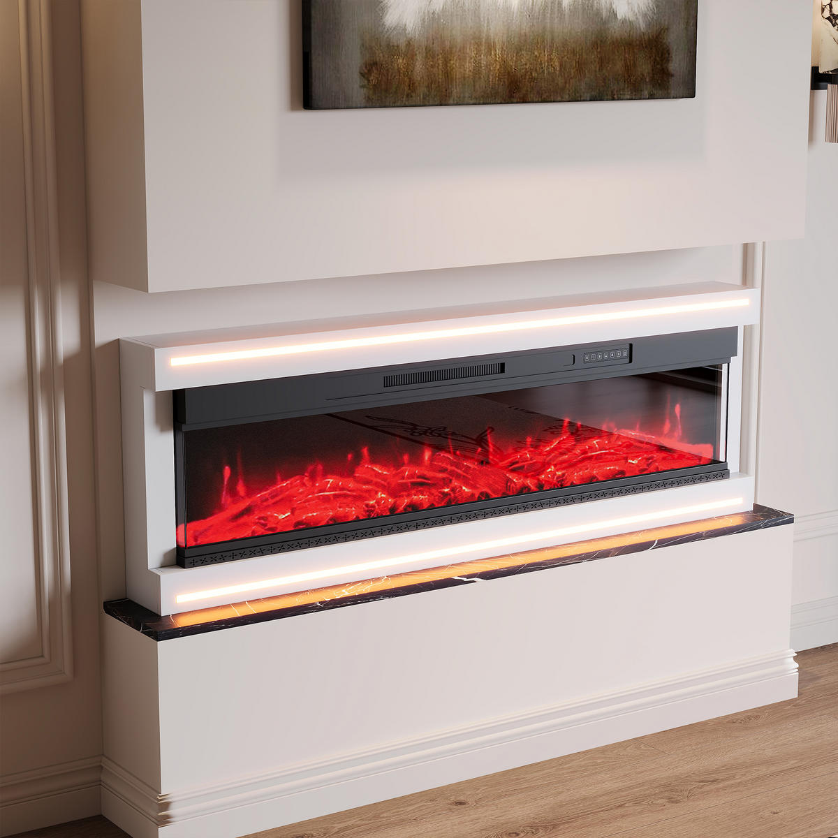 ELEKTROKAMIN 136,8x17x51 cm LED Flamme weiß - Weiß, Holz (127/51.3/17cm) - LEBENLANG