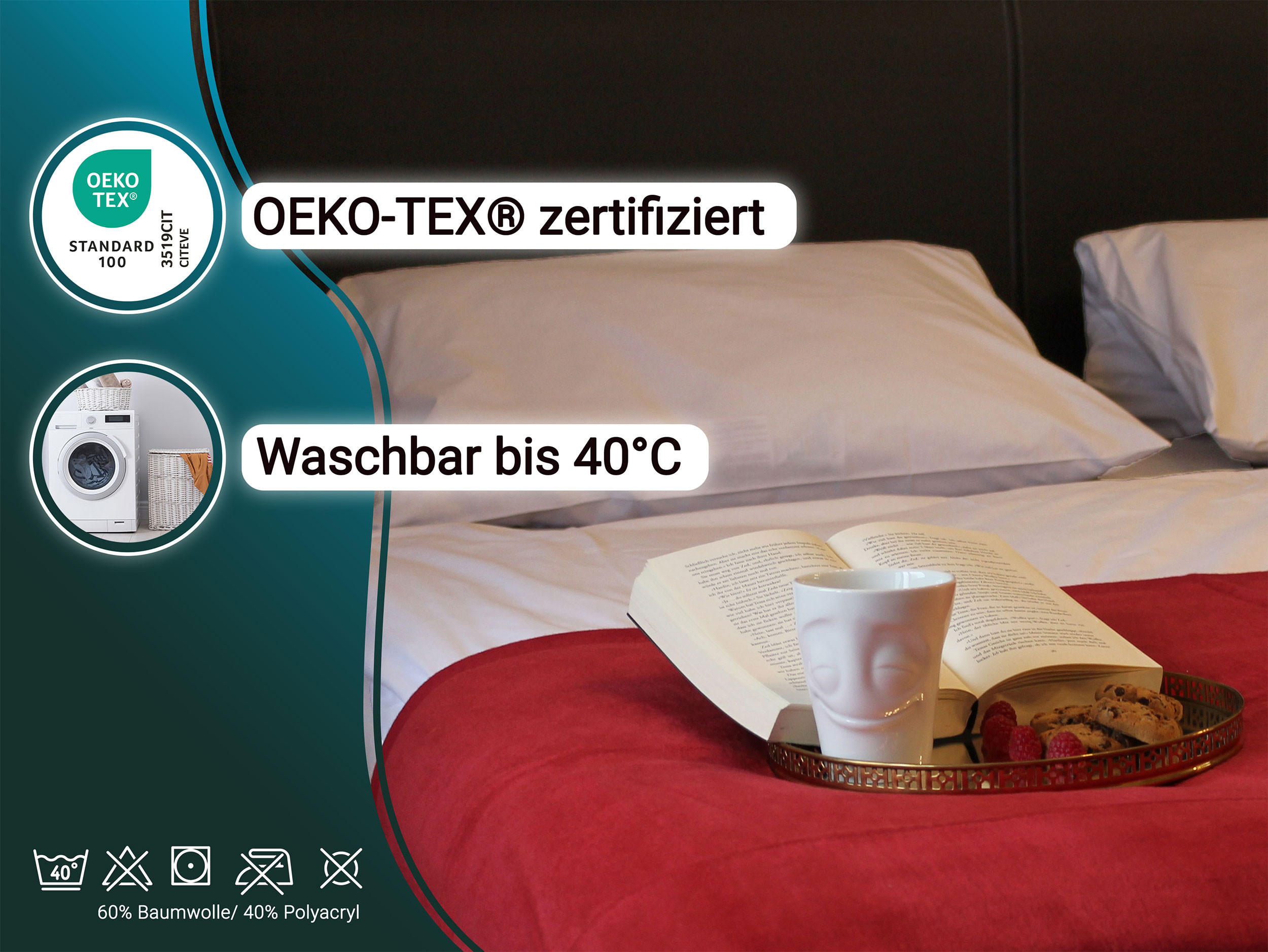 KUSCHELDECKE, 150x200 cm, 60% Baumwolle, 40% Polyacryl, Rot - Rot, Naturmaterialien (150/200cm) - Zollner