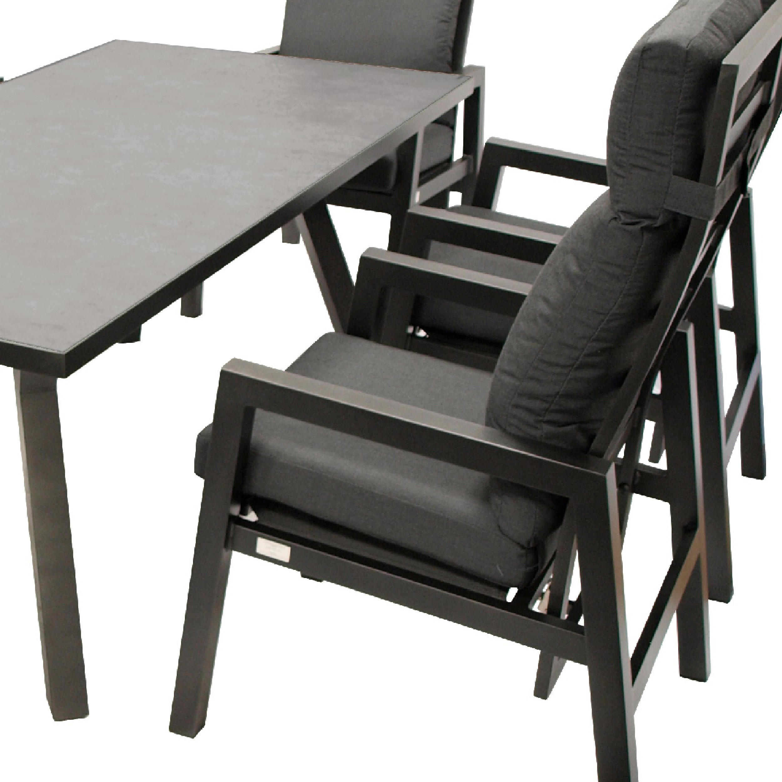 GARTENGARNITUR Luton - 7-teilig (6x Hochlehner Sessel mit Armlehnen, 1x Tisch 180x90cm), Gestell Aluminium dunkelgrau - Grau, Metall - TPFGarden