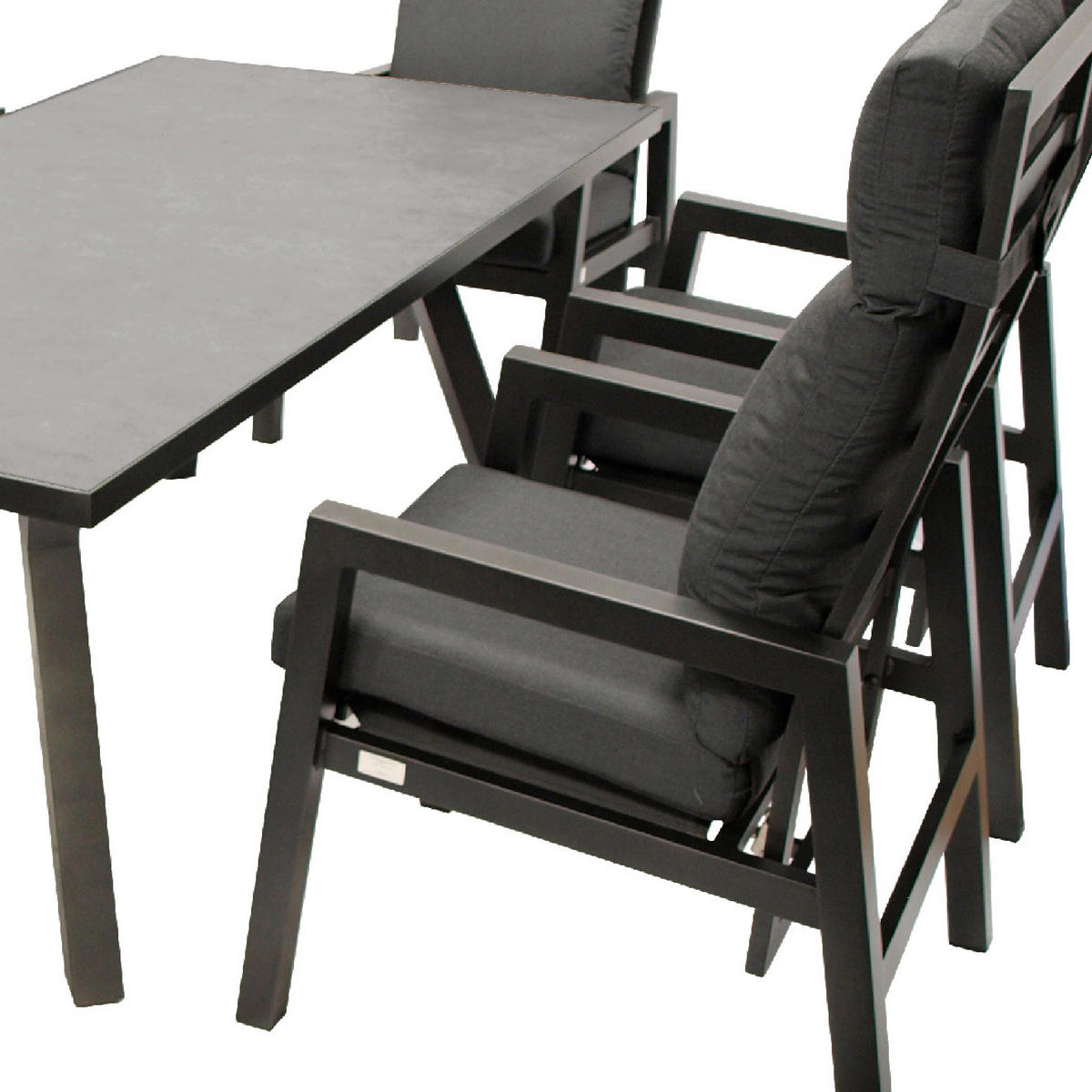 GARTENGARNITUR Luton - 7-teilig (6x Hochlehner Sessel mit Armlehnen, 1x Tisch 180x90cm), Gestell Aluminium dunkelgrau - Grau, Metall - TPFGarden